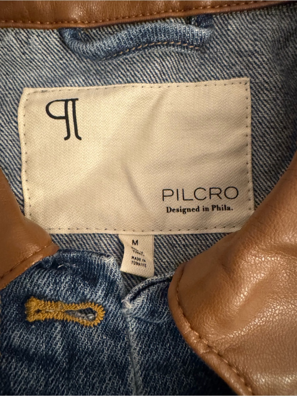 Pilcro / Anthropologie -The Weston Leather-Collar Denim Boyfriend Jacket- M -NWT - Picture 7 of 8